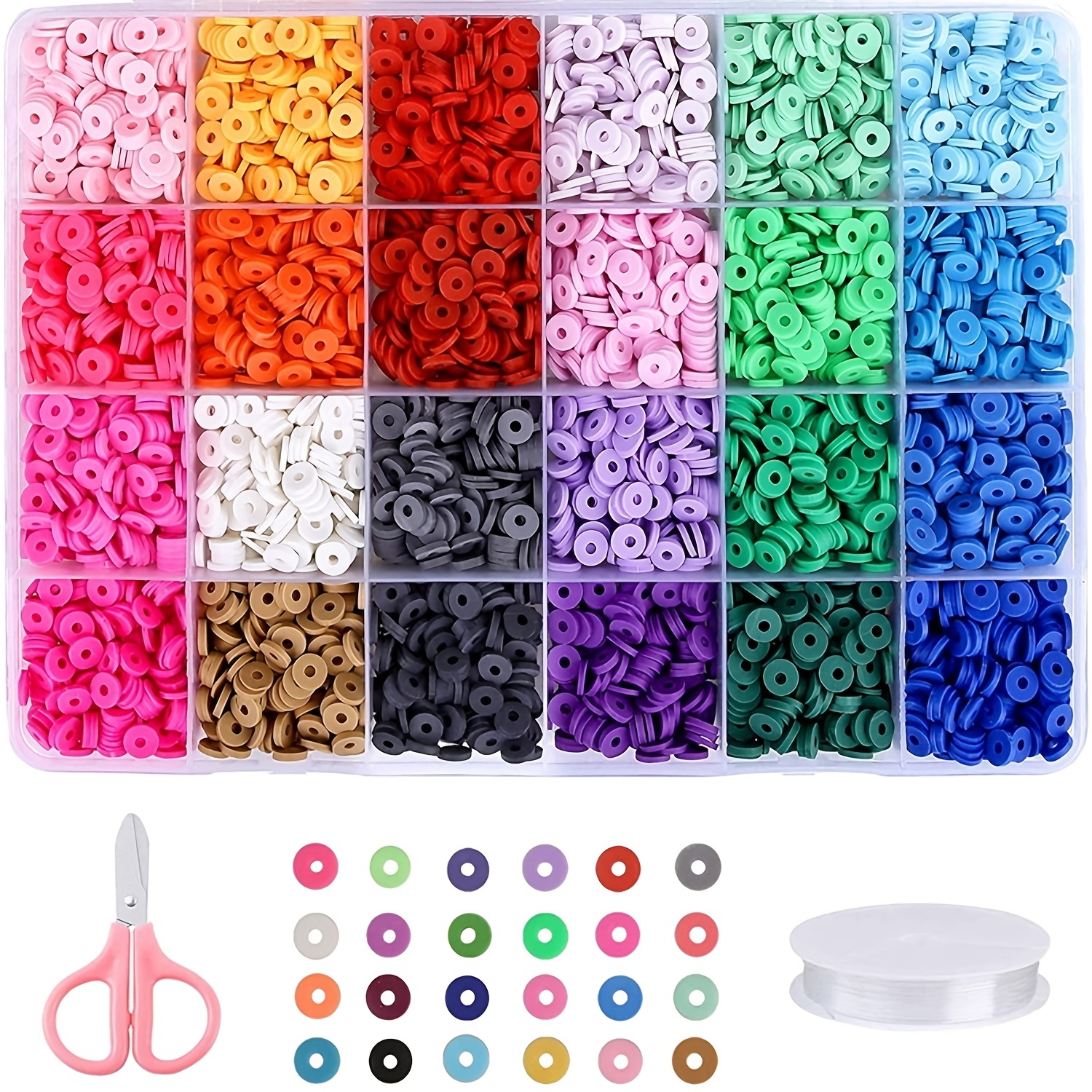 2 Boxes Of 6480pcs Clay Beads Set For Making Bracelets, Fruit And Flower  Smiling Face Polymer Clay Bead Pendants With 24 Colors Of Flat Round Stone