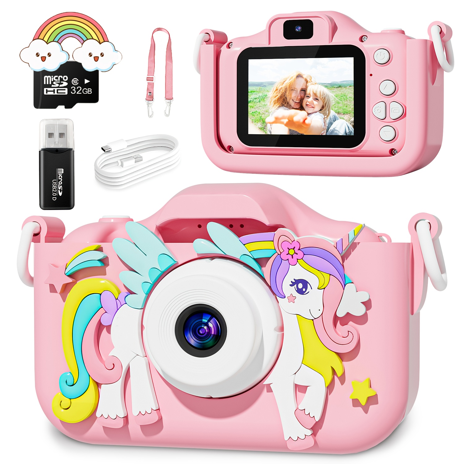 Macchina fotografica per bambini, mini fotocamera digitale ricaricabile per  bambini rosa