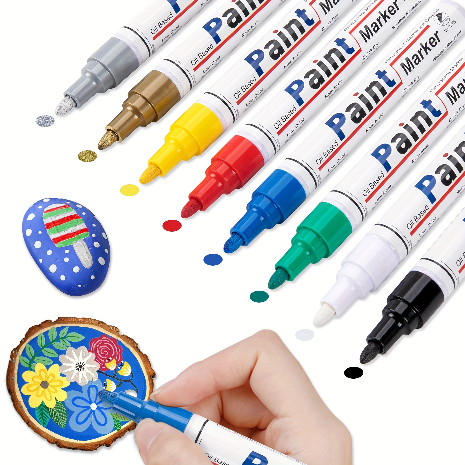  Paint Pens Oil Based Paint Markers for Metal 6 Colors Medium  Tip Waterproof Quick Dry Permanent Markers Assorted Colors for Wood,  Fabric, Plastic, Rock Painting, Mugs, Canvas, Glass, DIY Art Craft 