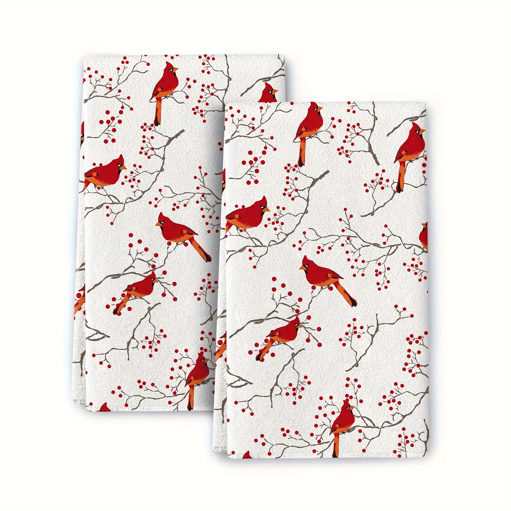 

2ppcs, Hand Towel, Red Bird And Cranberry Christmas Hand Towel, Multi-purpose Kitchen Soft Absorbent Towel, Dish Cloth, Washing Pad, Suitable For Home, Hotel, Spa Washing Cloth, Kitchen Cleaning
