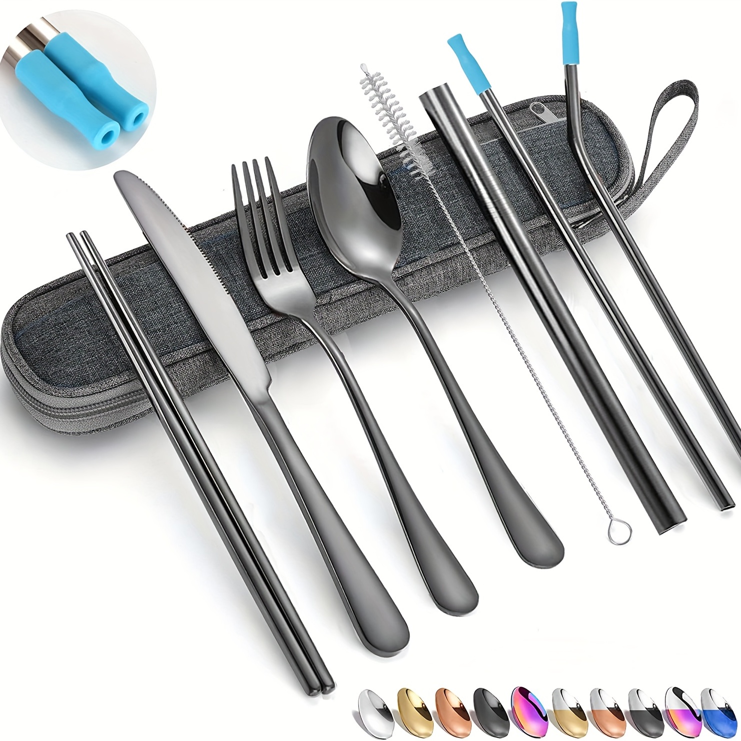 Travel Utensils with Case, Reusable Utensils Set with Case
