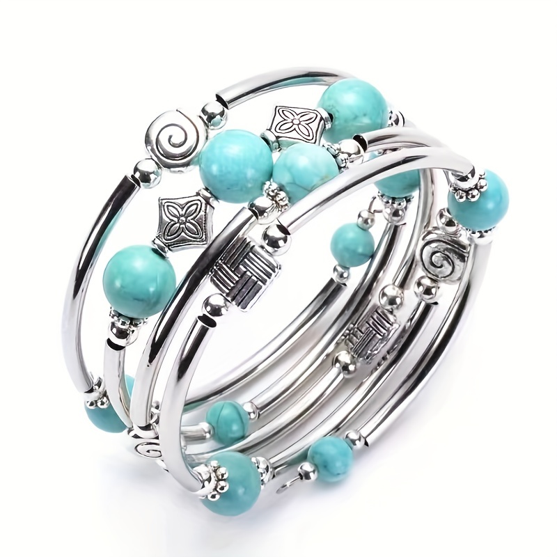 

Bohemian Handmade Bracelet Jewelry Alloy Turquoise/imperial Stone/faux Pearl Multilayer Bracelet Natural Stone Beads Bracelet Bangles Holiday Gifts