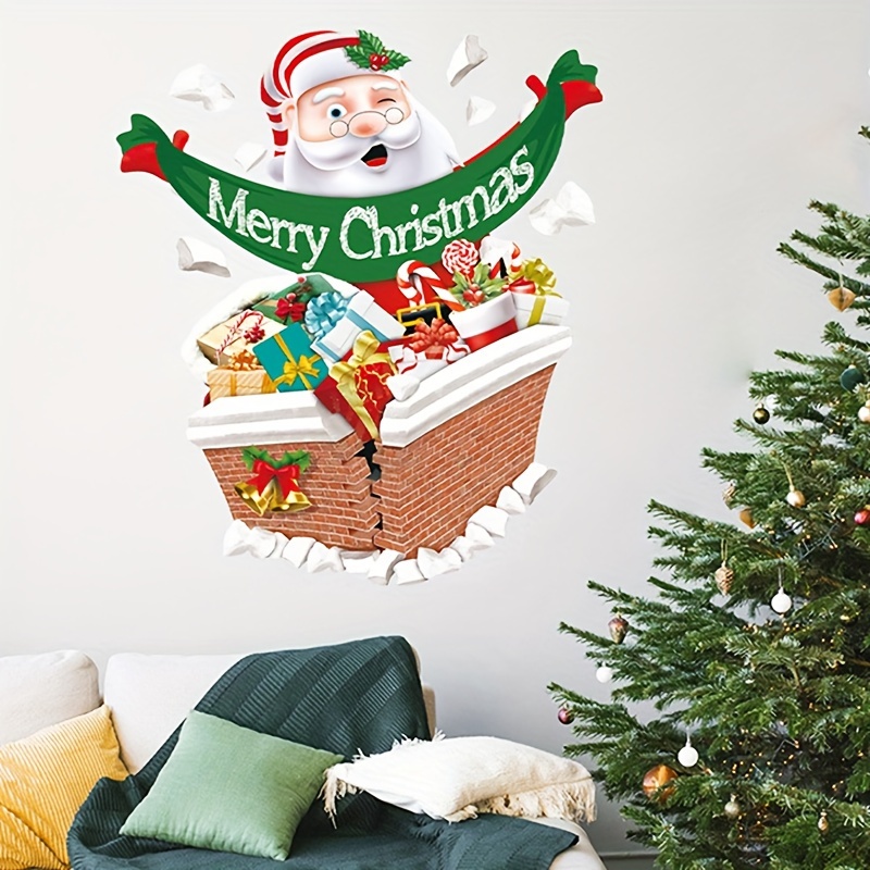 Christmas Tree Stickers, Christmas Tree and Merry Christmas Gifts Wall  Decals, PVC Wall Clings Window Decoration 