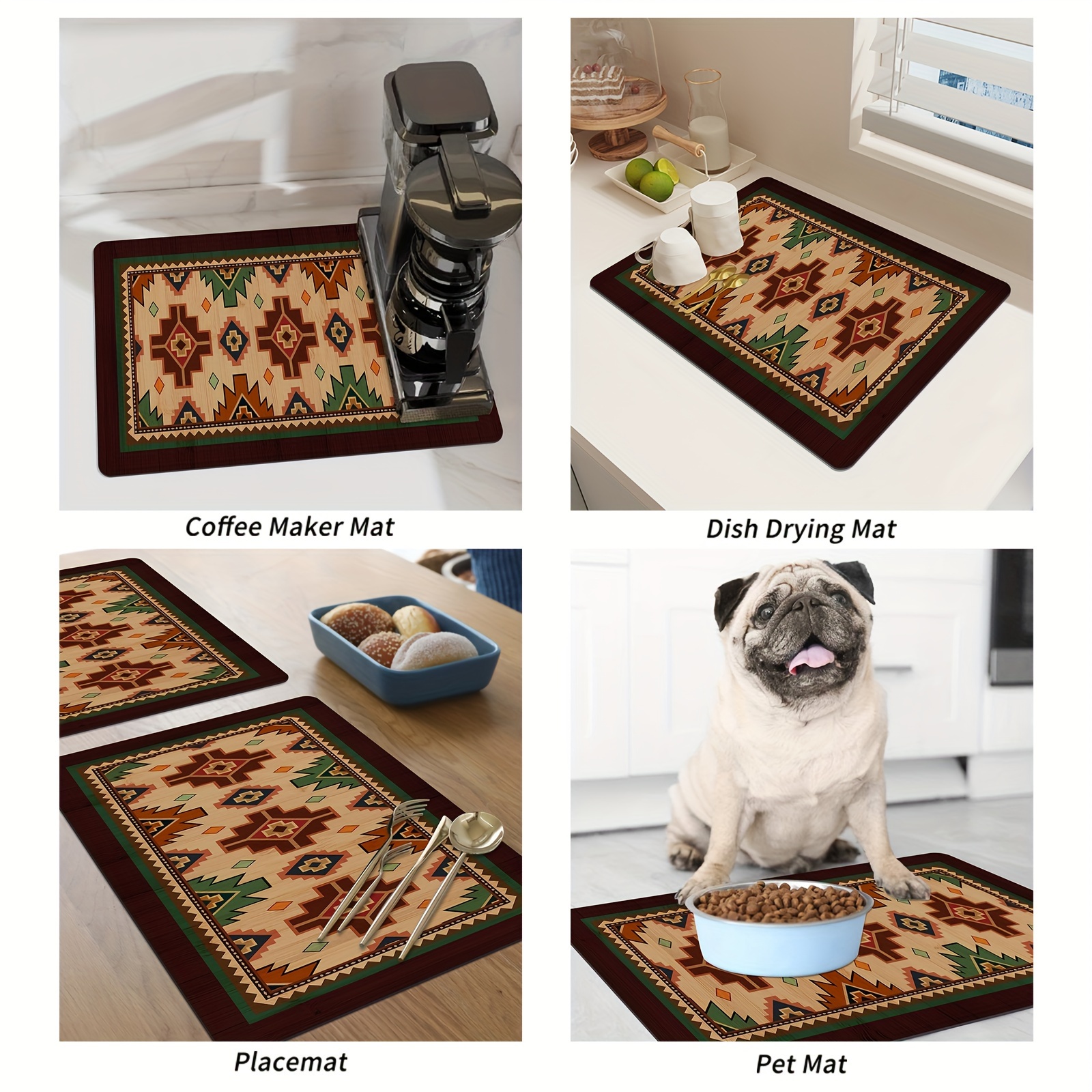 Small Geometry Print Drain Pad Dish Drying Mat for Kitchen Table