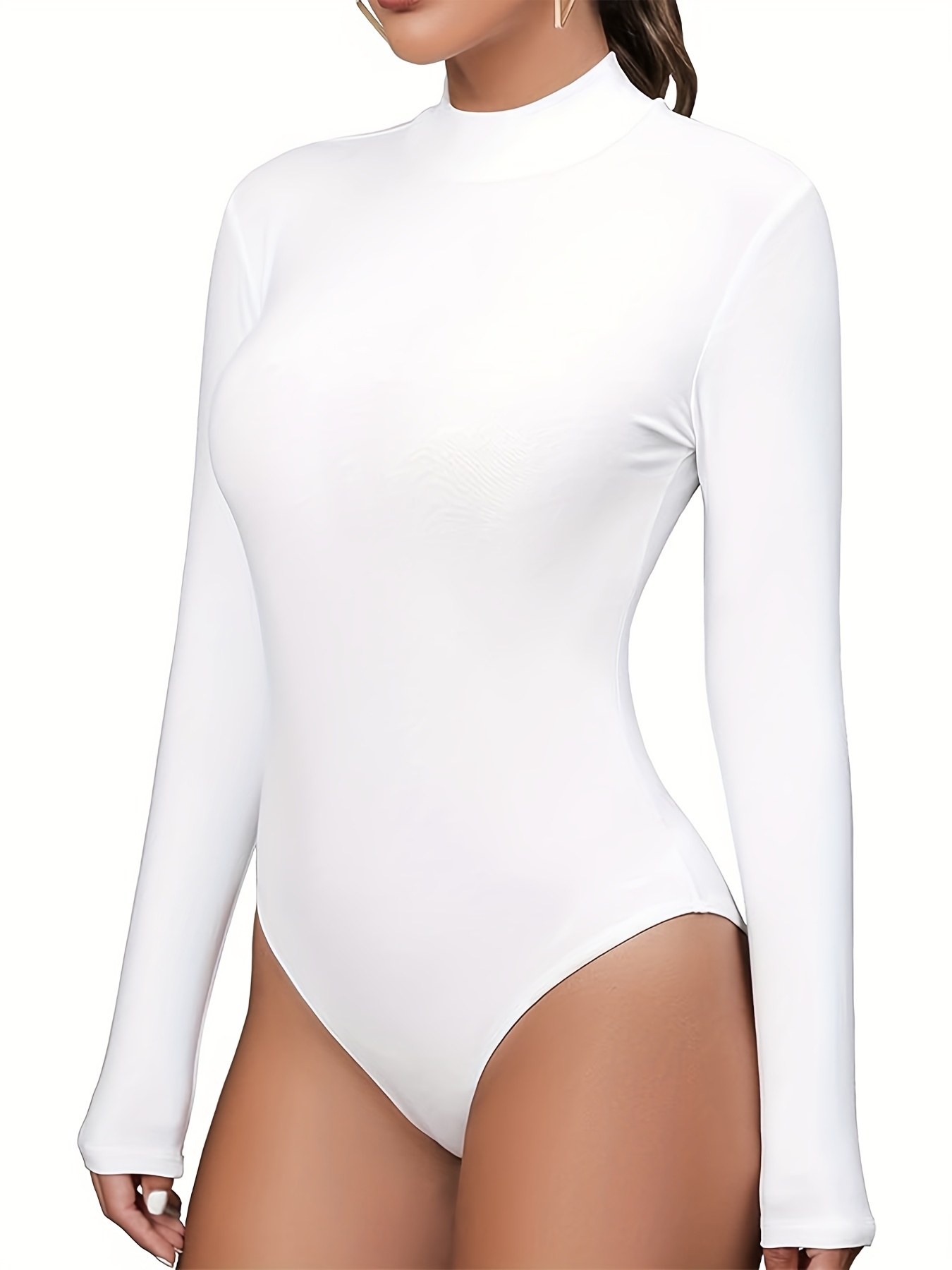 Thong Bodysuit for Women Sexy Basic Mock Neck Solid Short Sleeve