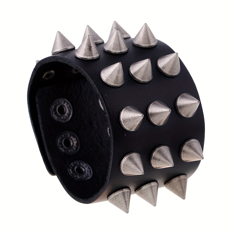 Spiked Studded Bracelet Black Pu Leather Rivet Punk Bracelet - Temu Canada