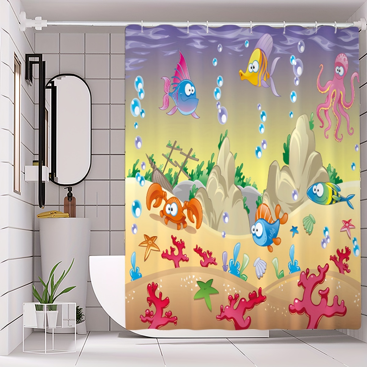 Dolphin Coral Children's Shower Curtain Waterproof Shower - Temu Australia