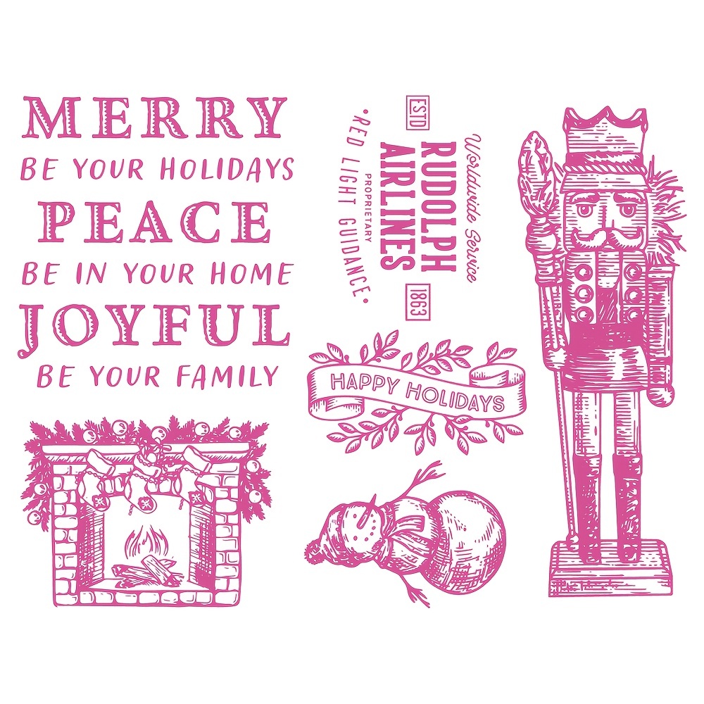 Merry Christmas Patterns Reusable Self-Adhesive Silk Screen Stencils for  Polymer Clay DIY T-Shirt Jewelry Craft Home Decoration