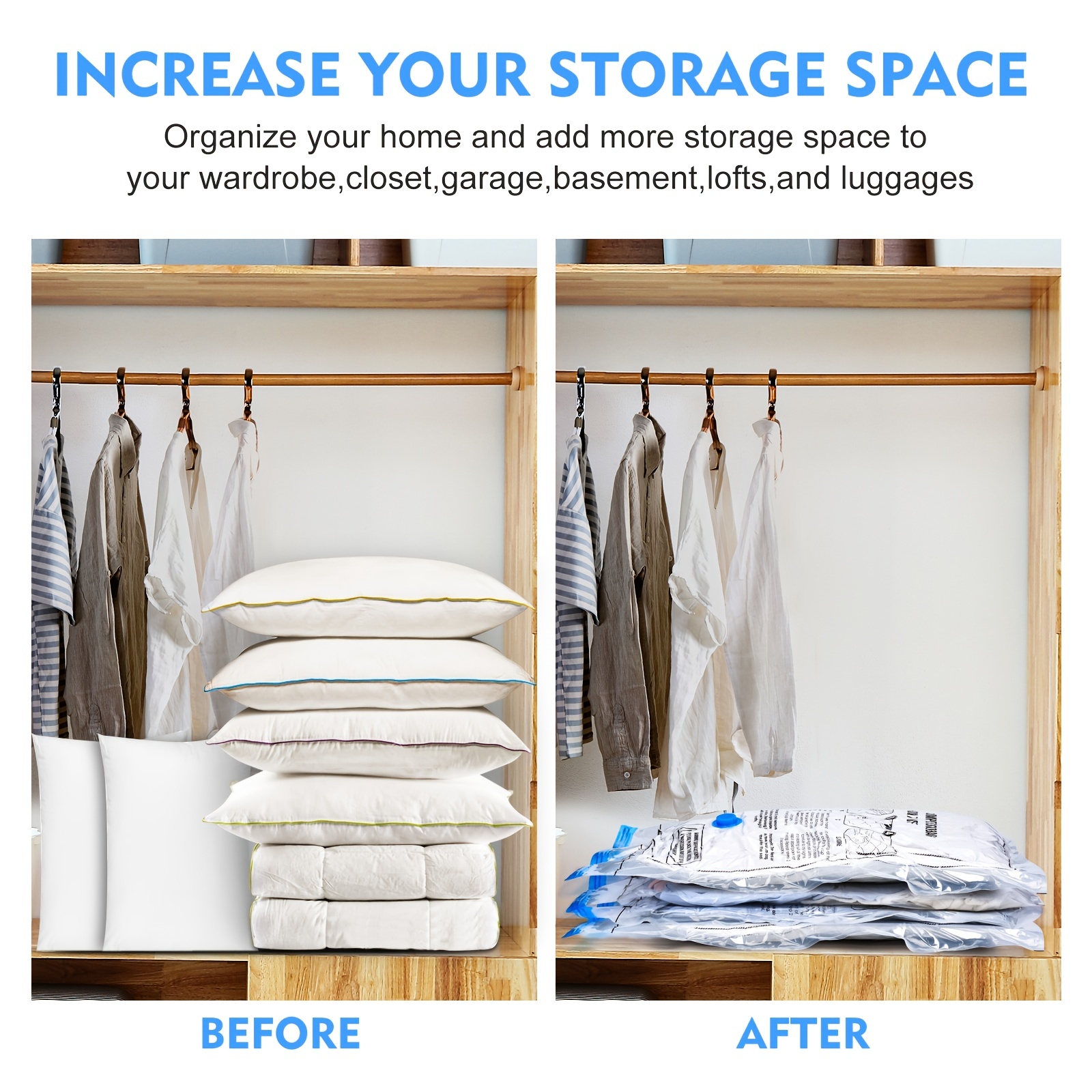 Vacuum Storage Bags Space Saving Clothes Storage Organizer Compression Seal  Bag for Wardrobe Storage with Travel Hand Pump