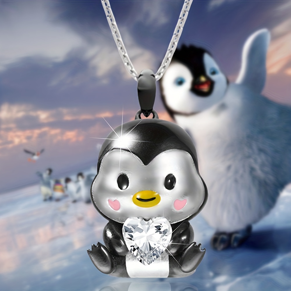Niedliche Exquisite Kleine Pinguin- Und Blumen-tier-detail-herz-anhänger-halskette,  Geschenk Für Mädchen-accessoires - Kindermode - Temu