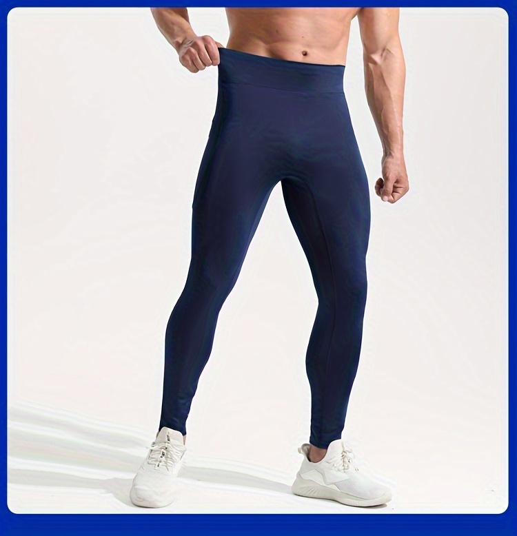 MAWCLOS Mens Tights Elastic Waist Leggings Quick Dry Compression Pants  Breathable Running Solid Color Sport Pant Navy Blue XL 