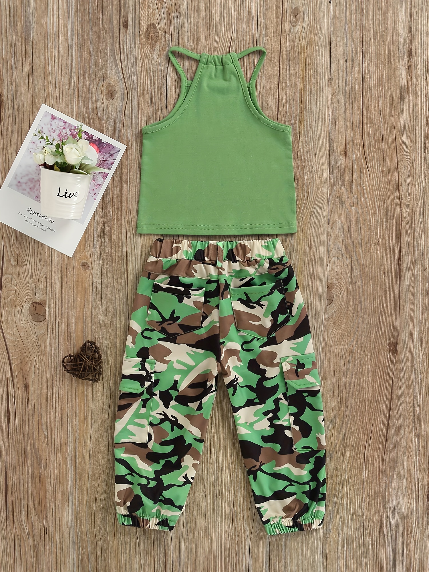 Girls Two piece Set Halter Neck Cami Top Camouflage Trousers