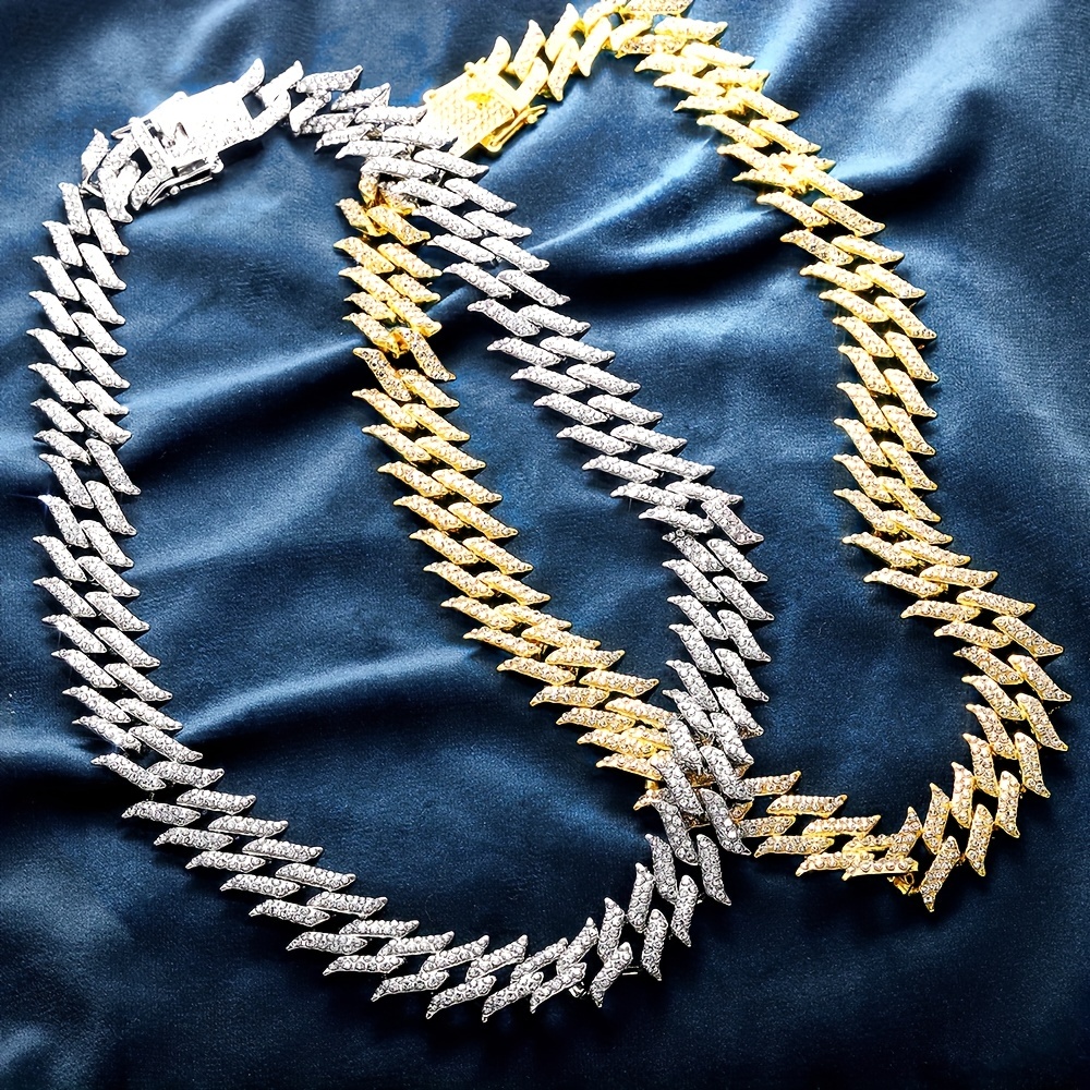 New Men's Cuban Link Iced Out Necklace Golden Silver Color - Temu