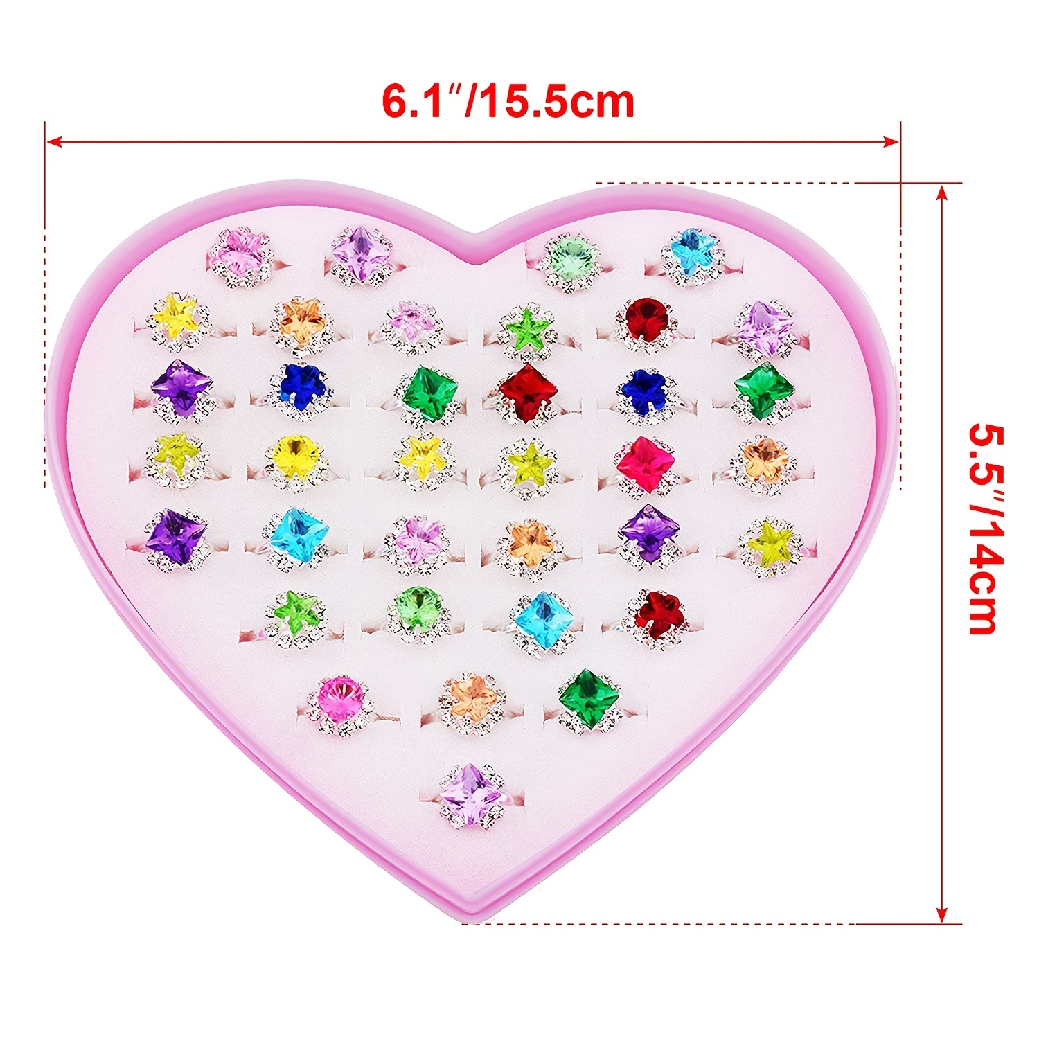 36 Lovely Heart shaped Jewel Rings For Girls Adjustable - Temu