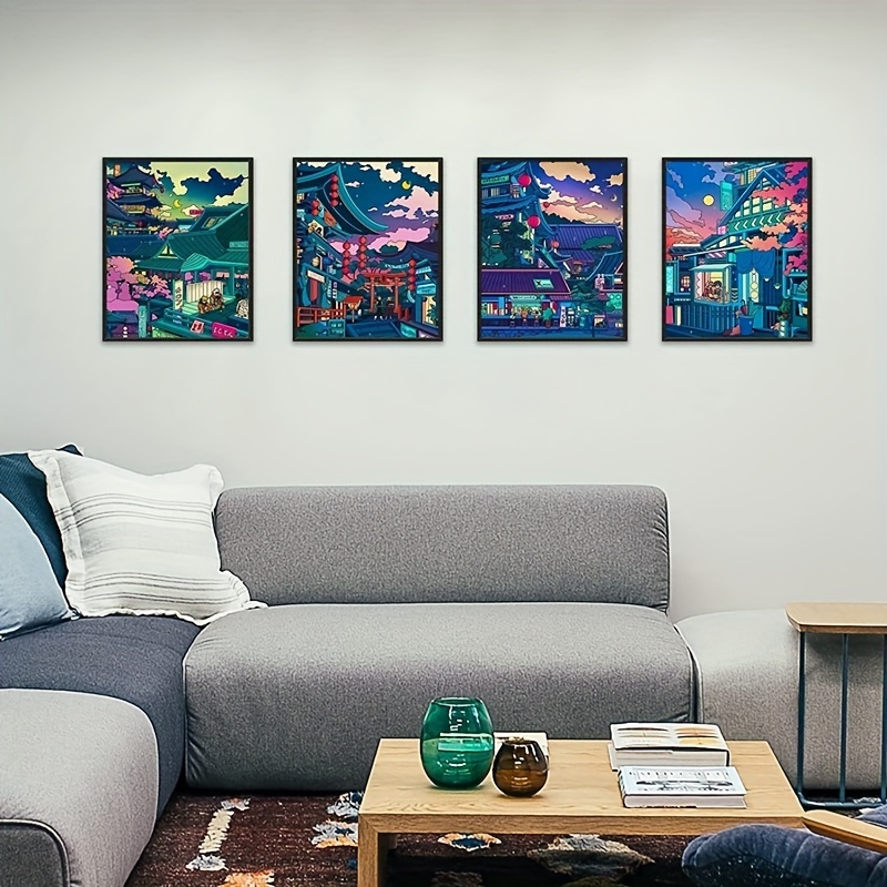 Anime Poster Japanese Wall Art Deco Neon Night Scene Wall Art Pictures