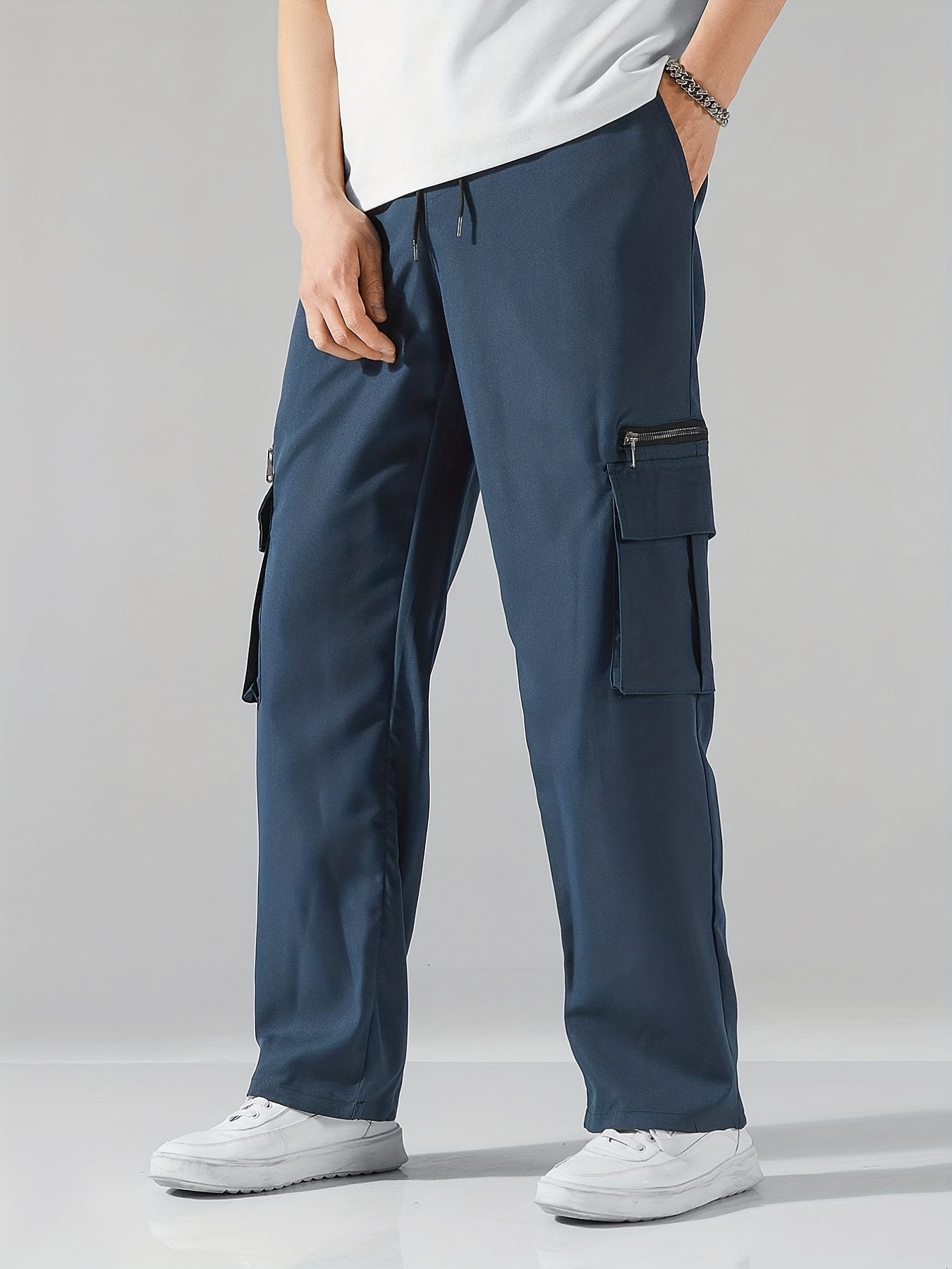 Solid Color Multi Flap Pockets Men's Straight Leg Cargo - Temu