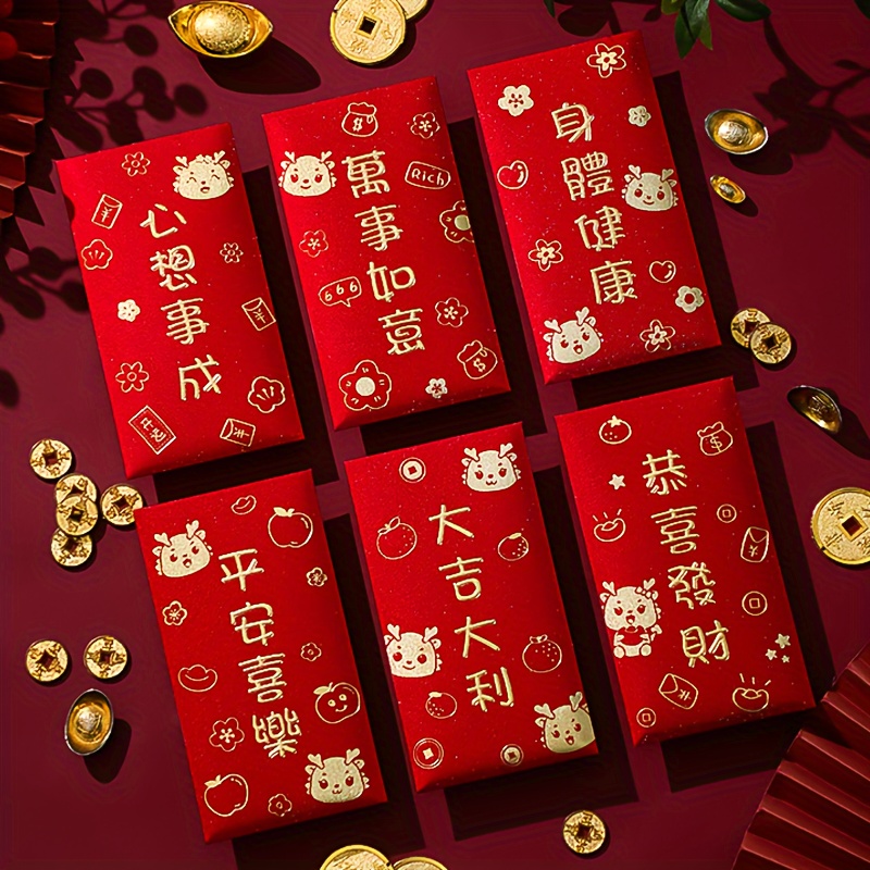 12 Pièces, Enveloppe Rouge Dragon Du Zodiaque Du Nouvel An Chinois