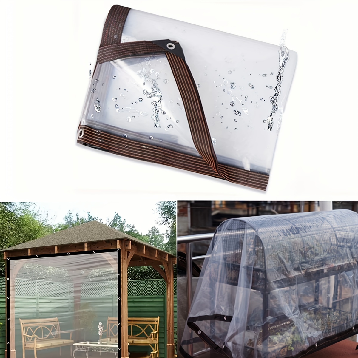 Bâche Transparente avec Oeillets Exterieur Plastique Serre terrasse bâches  de Protection étanche pour extérieur Meubles Jardin 2x2m