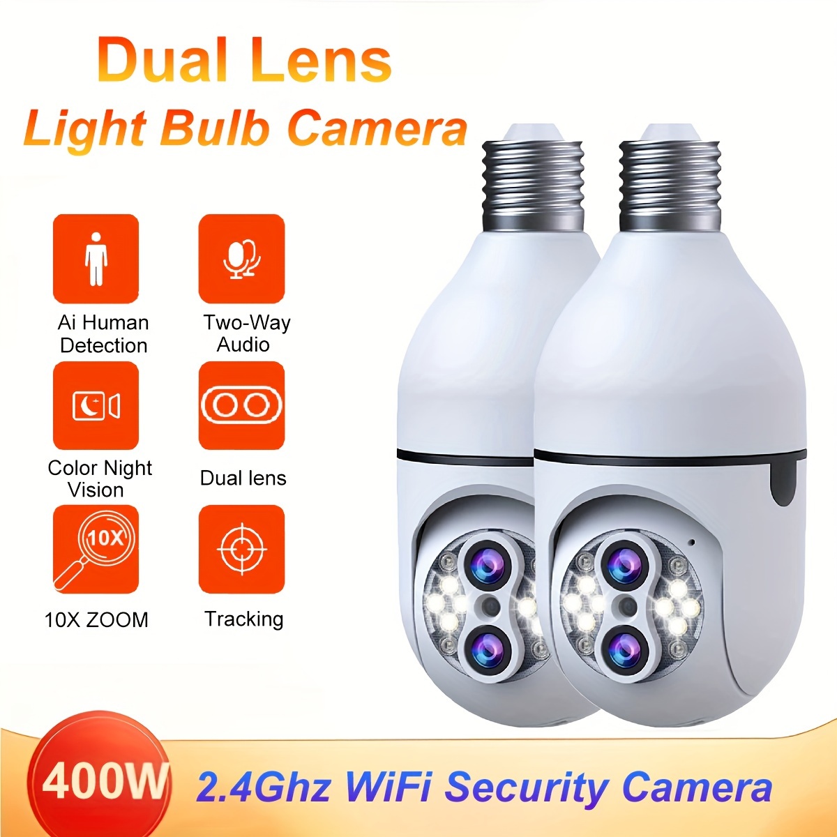 Caméra de Surveillance intérieure, ampoule E27 200W, Vision nocturne,  couleur, s