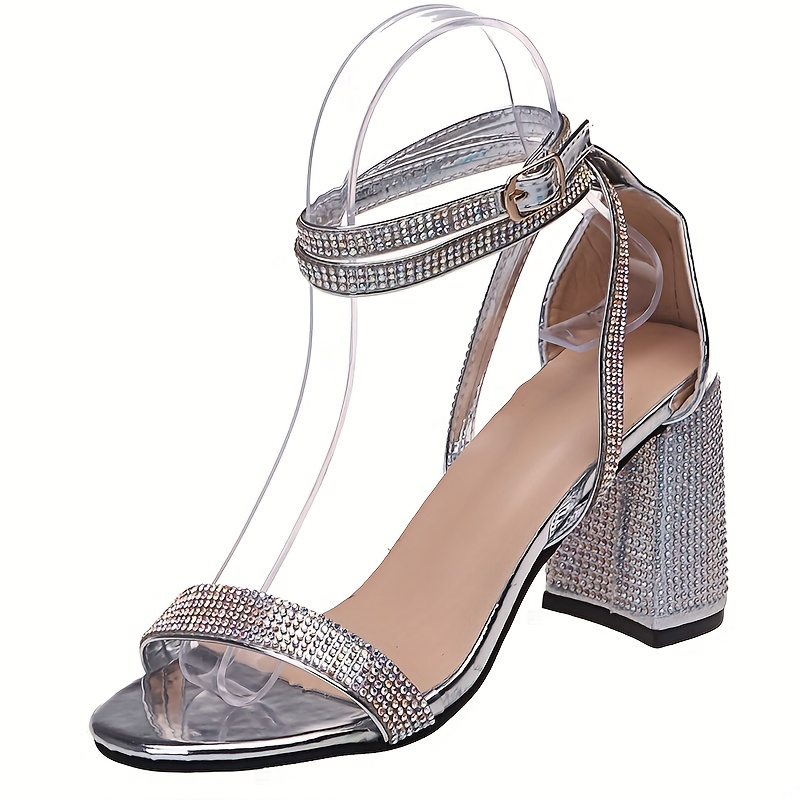 Women's Clear Block Heeled Sandals, Square Open Toe Rhinestone Decor  Transparent High Heels, Fashion Party Dress Shoes - Temu Bulgaria