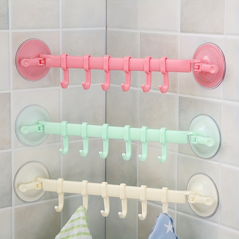 Adjustable Double Suction Cup Coat Hook Rack with 6 Hooks