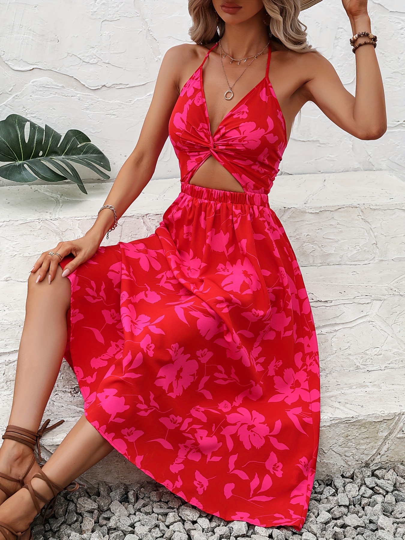 Women's Dress Halter Strapless Neck Floral Print Summer Vacation Maxi  Dresses