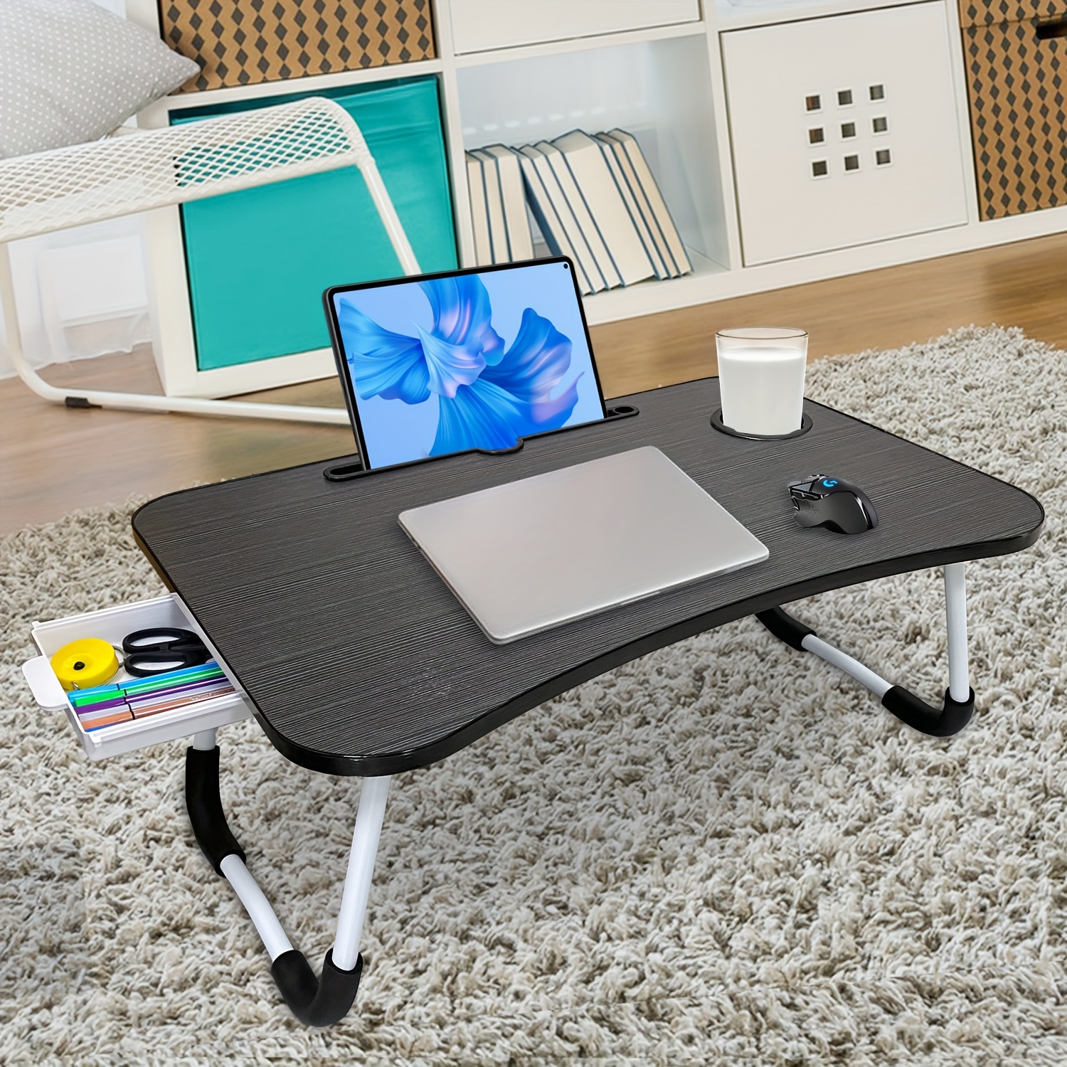 Mesa plegable para portátil o desayuno con ranura para tazas para sofá,  cama, suelo y sofá