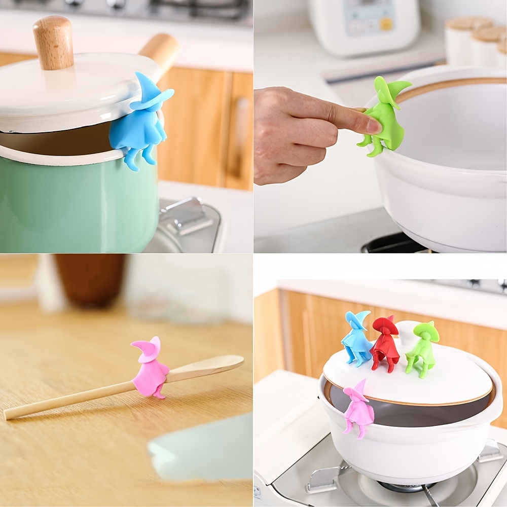 Silicone Spill-proof Pot Lid Rack Creative Cute Shape Design Overflow  Stopper Pot Cover Lifter Heat Resistant Holder For Kitchen