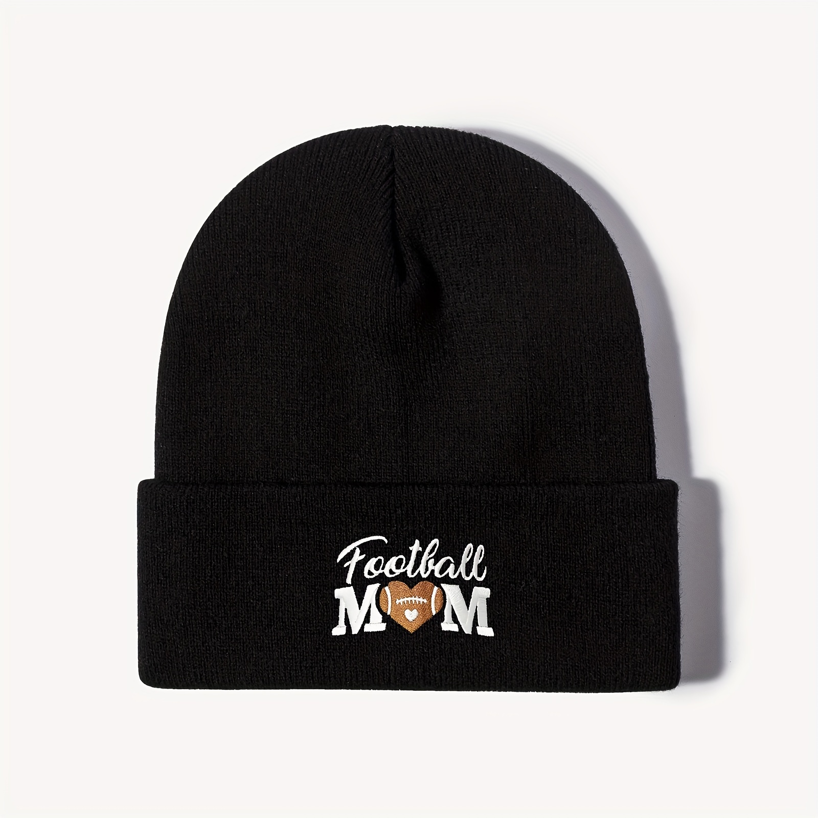 TEMU Bonnet Brodé Maman de Football - par le Y2K, Bonnet en Tricot Extensible pour Femmes | Chapeau d'Hiver Léger et Chaud