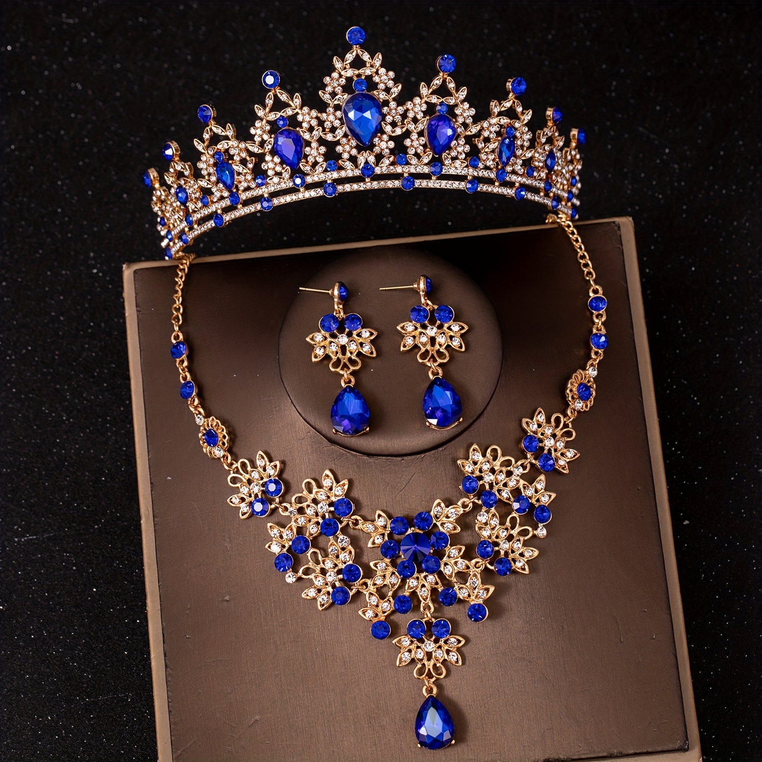 3 Teile/satz Blau Strass Prinzessin Königin Krone Halskette