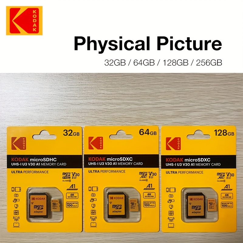 Kodak Carte Mémoire 256Go Evo Plus MICRO SD 4K U3 Memory Card Gb SDHC UHS-I  C10