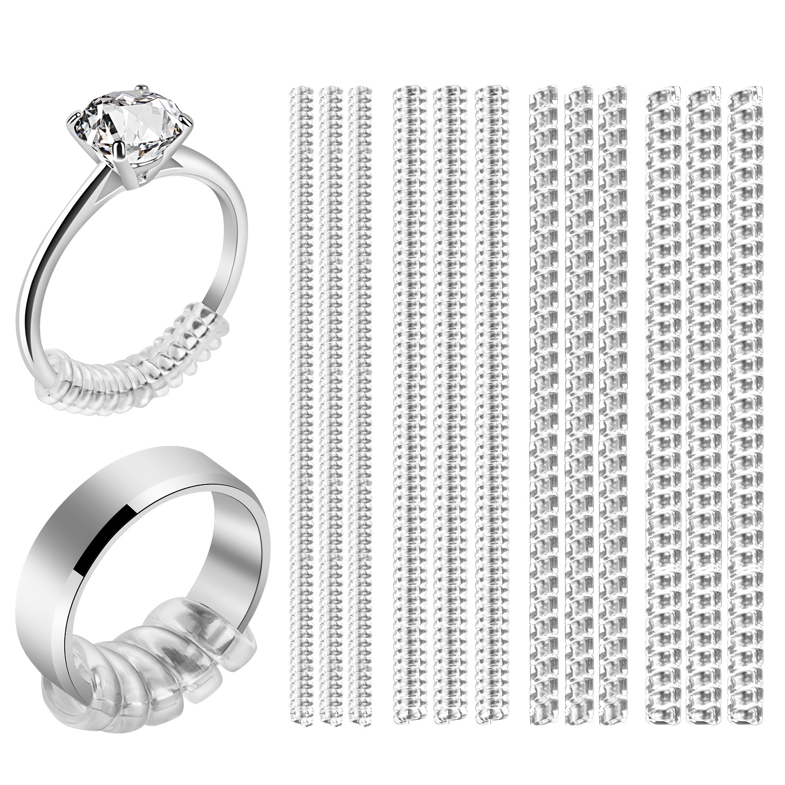 SEWACC 16 Pcs Ring Adjustment Cord Loose Rings Ring Adjuster Silicone Ring  Guard Ring Size Jewelry Guard Finger Ring Wedding Ring Adjuster Ring