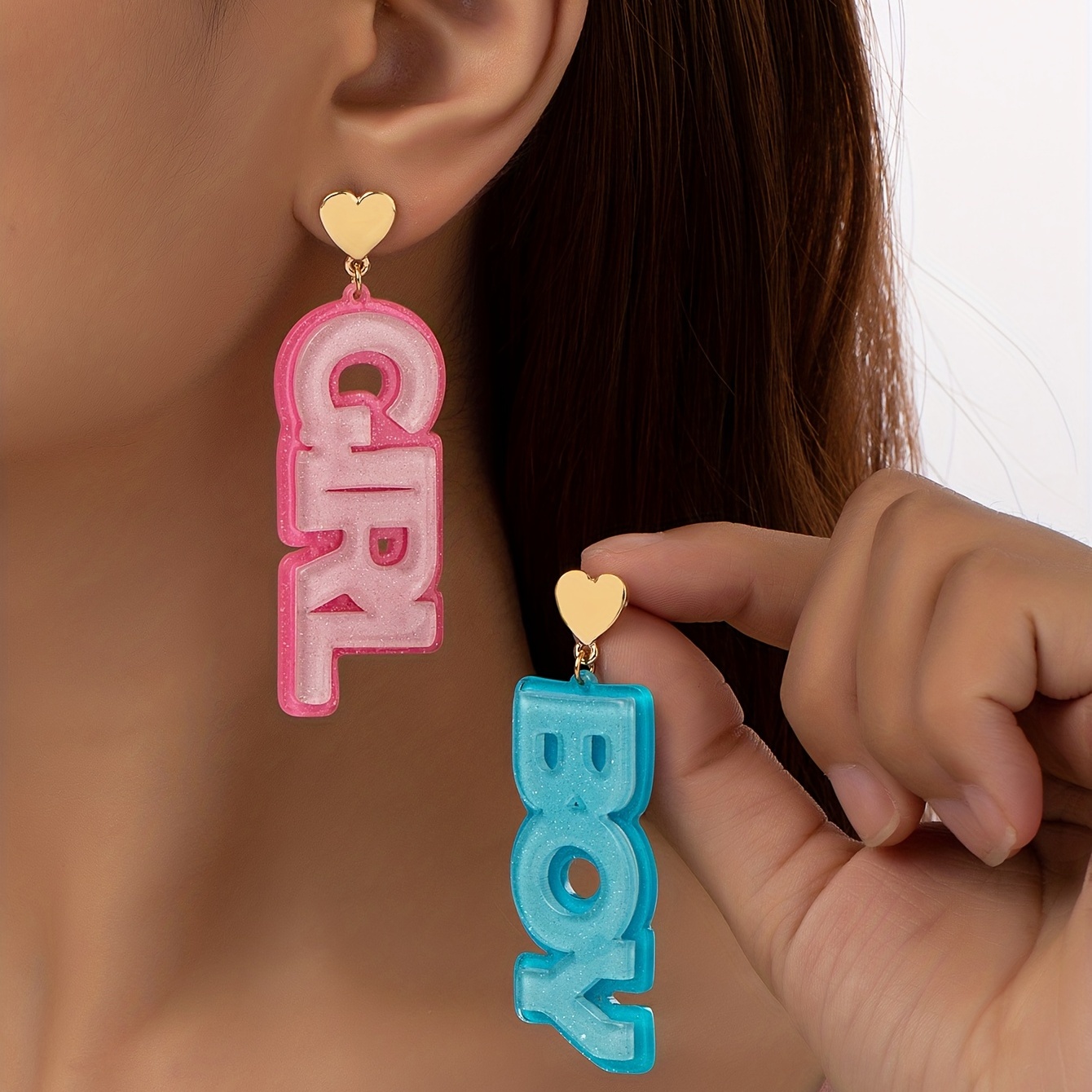 

Bling Bling Women Boy Design Asymmetric Dangle Earrings Elegant Simple Style Acrylic Jewelry Creative Female Gift