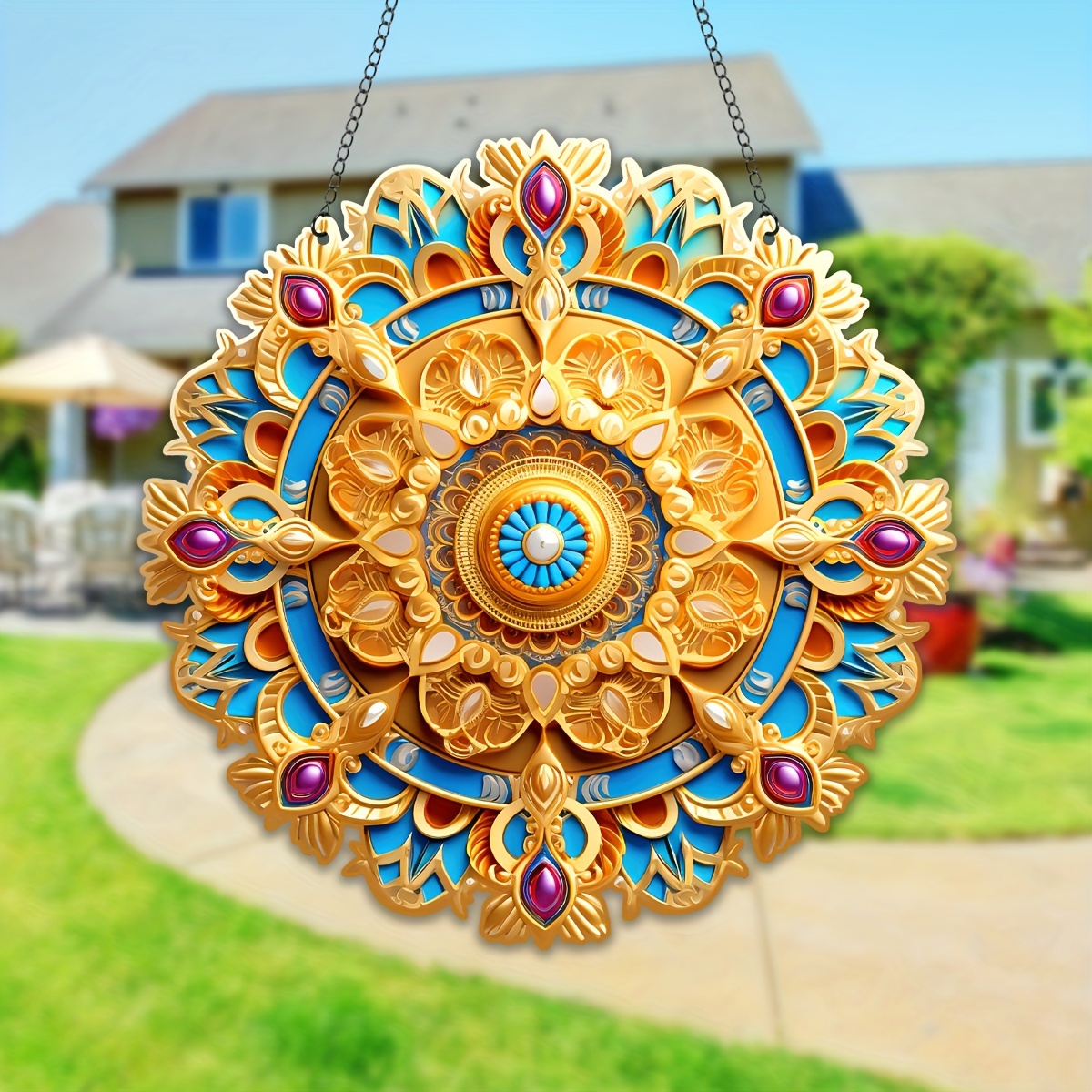 1pc Colorful Mandala Suncatcher Pietra Naturale Fatto A Mano