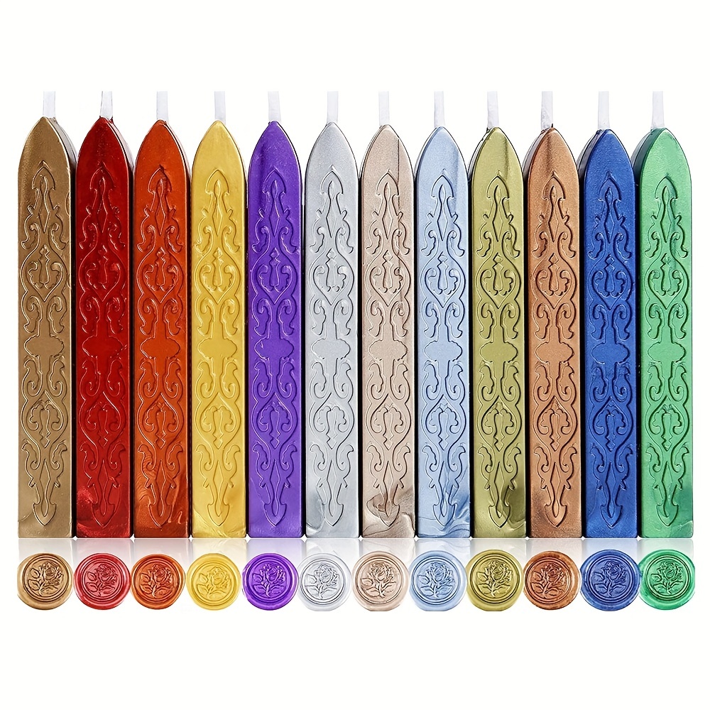 12pcs Mixed Color Sealing Wax Sticks With Wicks For Wax Seal Stamp,Perfect  For Wedding Invitations, Letter Envelopes, Packaging Decoration,Christmas G