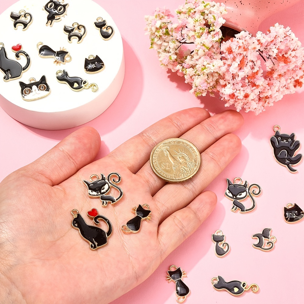50Pcs 10 Styles Alloy Enamel White Cat Charms Mixed Styles Cute Animal  Charms Cartoon Kitten Charms Bulk For Bracelets Necklace Jewelry Making