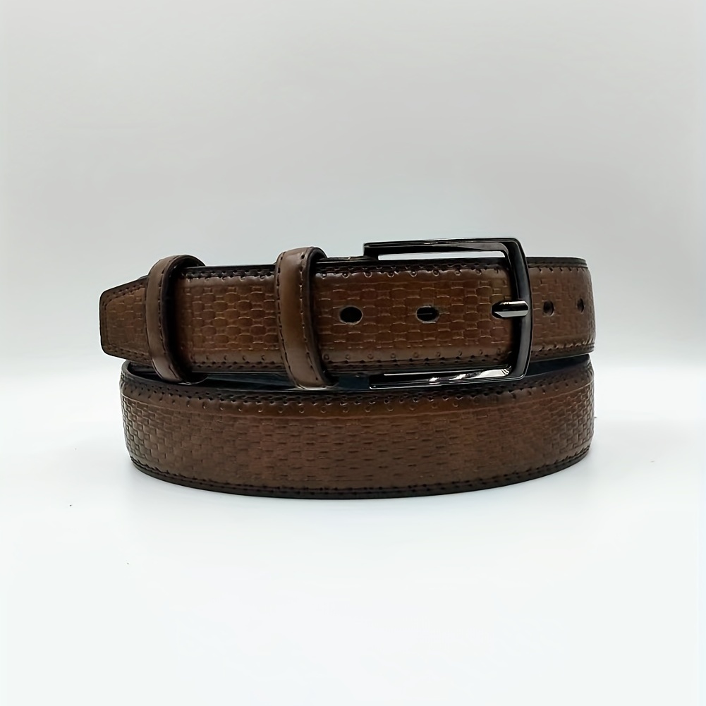 Men's Plaid Leather Belt Pin Buckle Casual Waist Strap