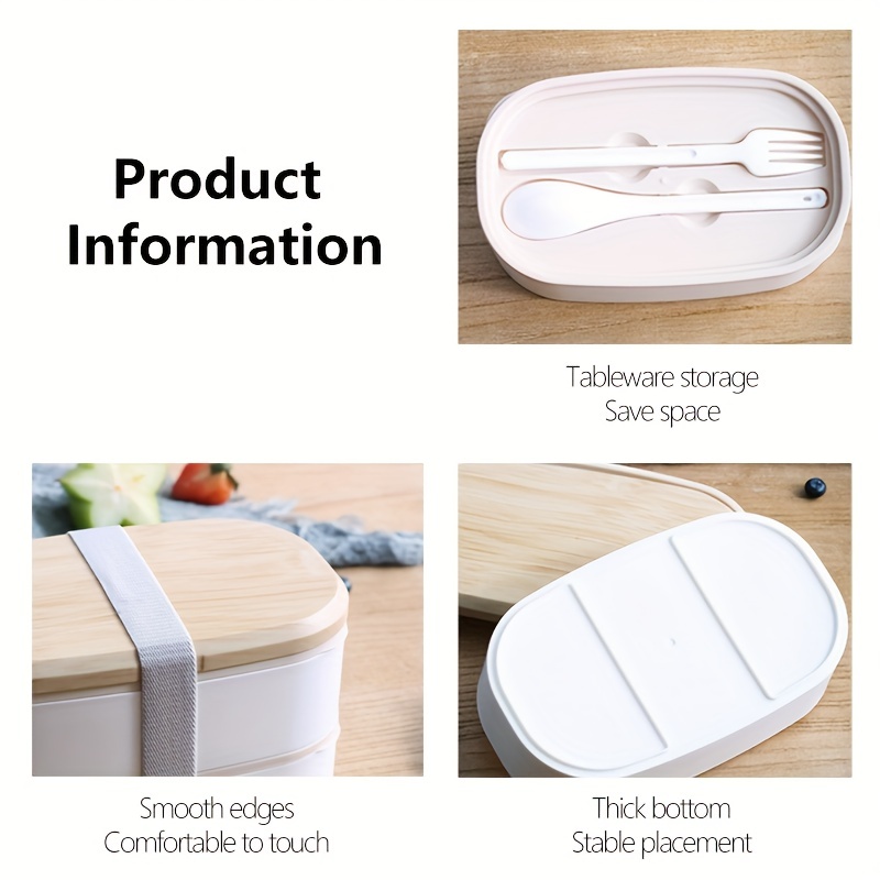 Wood Grain Double-layer Bento Box With Tableware, Insulated Food