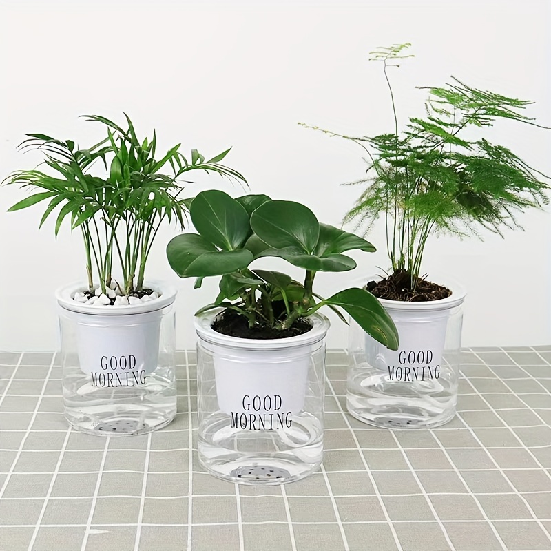 

1pc Clear Self-watering Planters Plastic Hydroponic Flower Pot Large African Violet Pots Plastic Plant Pots Wicking Flower Pots For Indoor Plants, Herbs, Succulent, Orchid Pot