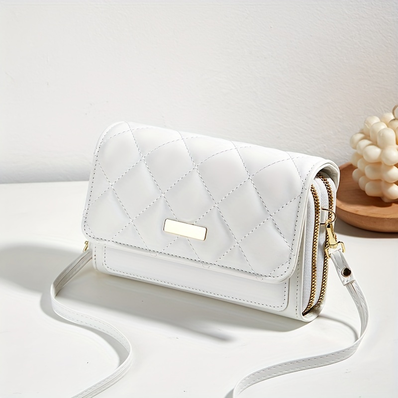 White Leather versatile clutch bag with strap