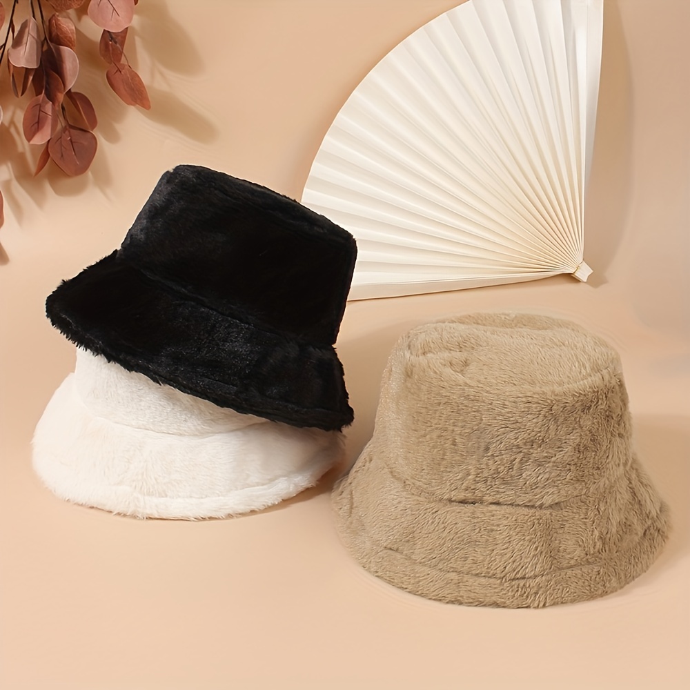 Winter Warm Fuzzy Bucket Hat for Women Candy Color Soft Plush Basin Hats Lightweight Thick Coldproof Fisherman Temu