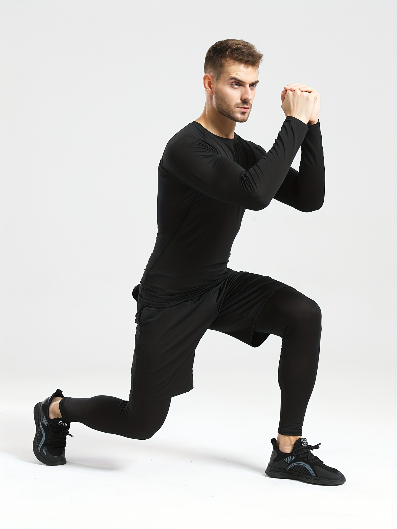 Men's Stylish Solid Compression High Stretch Crew Neck Long - Temu