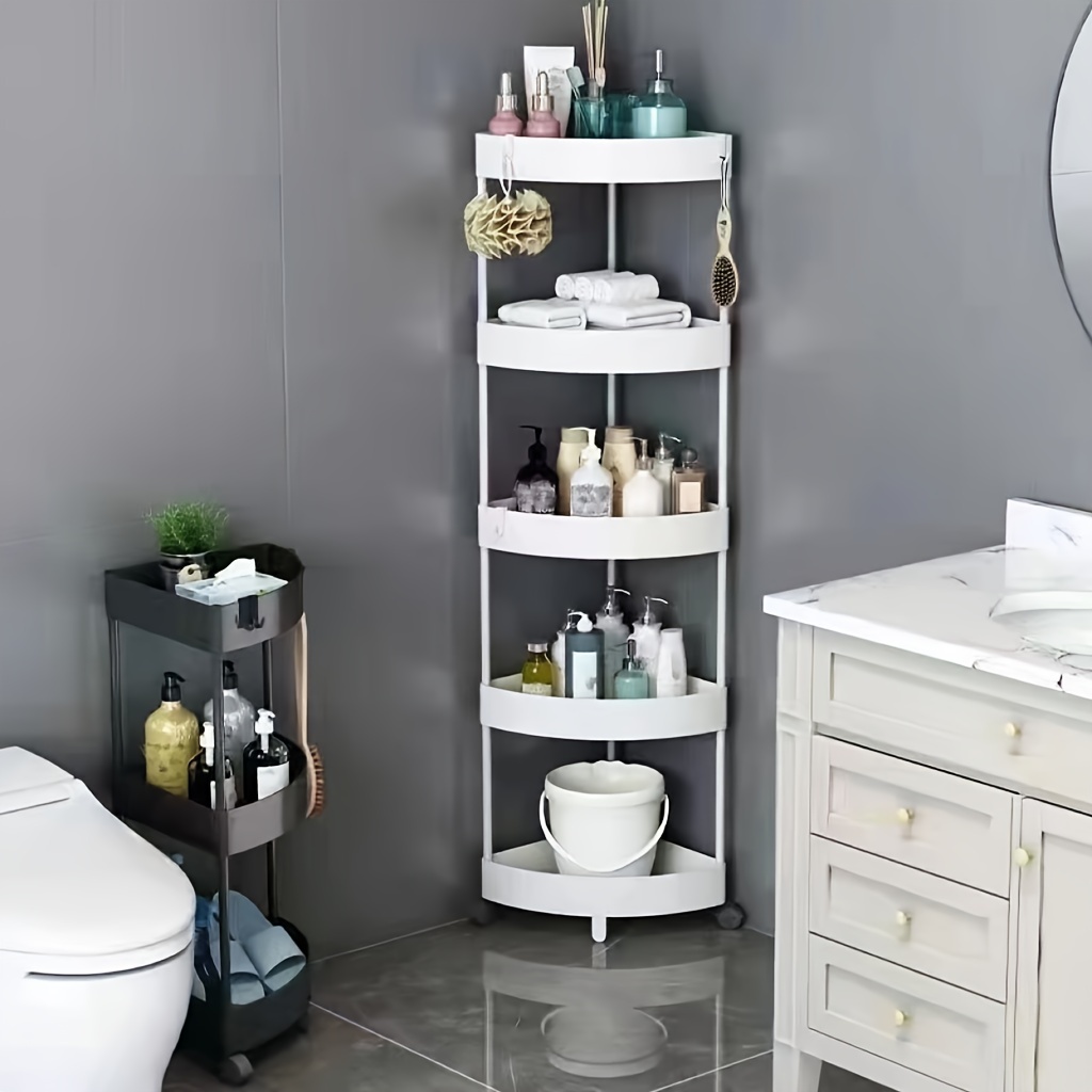 1pc Black And White Color Bathroom Organizer Storage Rack, Free Standing  Toilet Corner Shelf, Multifunctional Storage For Bathroom, Kitchen, And  Living Room