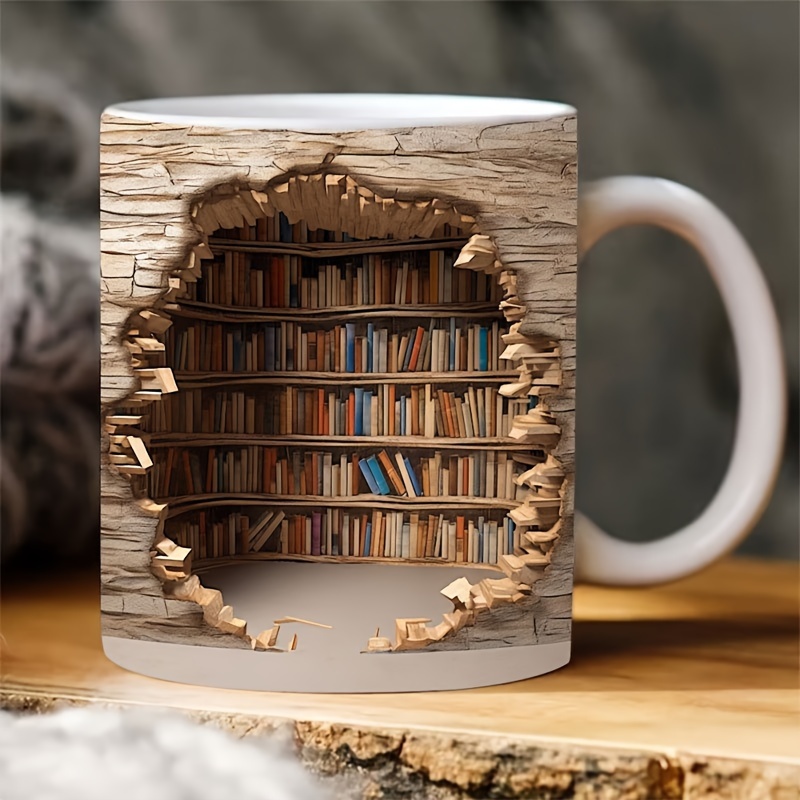 3d　Drinkware,　For　Winter　Book　Shelf　Summer　Coffee　Cups　Break　Lovers,　New　Bookshelf　Mug,　Temu　Cups,　Coffee　Ceramic　Through　Gifts　Water　Book　Christmas　Zealand
