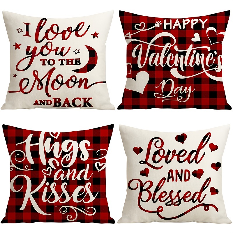 

4pcs Valentines Day Pillow Covers 18x18 Inch Valentines Day Throw Pillow Covers Decorative Cushion Covers Decorations For Sofa Couch, Home Decor (no Pillow )