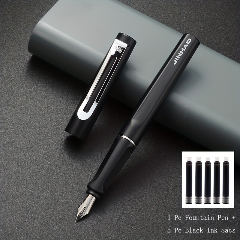 Disposable Fountain Pens Straight Liquid Fountain Pen for Writing Calligraphy and Penmanship (Black - 0.5mm)
