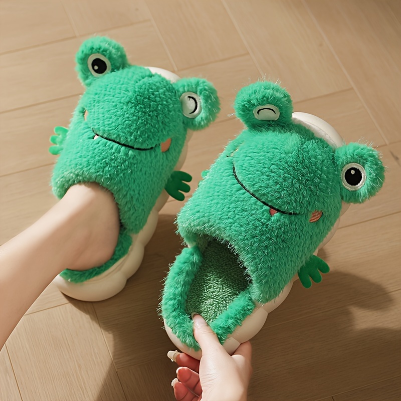 Boys Cartoon Frog Soft Plush Cozy House Slippers