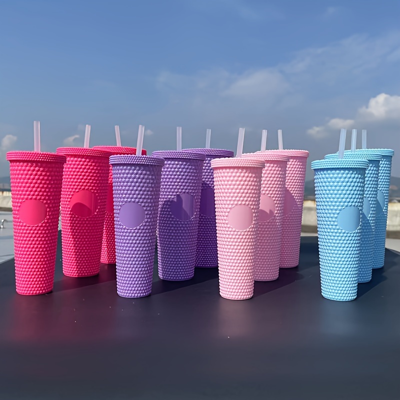 Studded Tumbler With Lid And Straw, Reusable Plastic Cup, Double Walled  Shiny Travel Tumbler For Iced Coffee Cup, For Cold Water, Smoothie, Wide  Mouth, Spill Proof - Temu