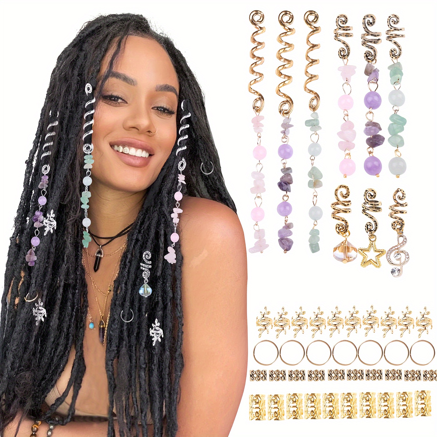 Hair Jewelry Dreadlock Accessories Natural Stone Hair Charms - Temu