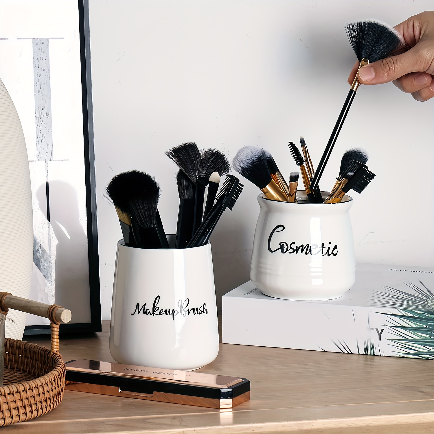 Ceramic Makeup Brush Holder, Farmhouse Cosmetic Storage Organizer Cup,  Eyebrow Pencil Storage Case For Countertop, Keeping Your Vanity Or  Countertop L